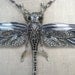 Steel Dragonfly Gunmetal Marcasite Silver Black Statement Necklace Pin Brooch