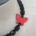 Black Red Butterfly cinnabar Chunky Necklace Statement Onyx