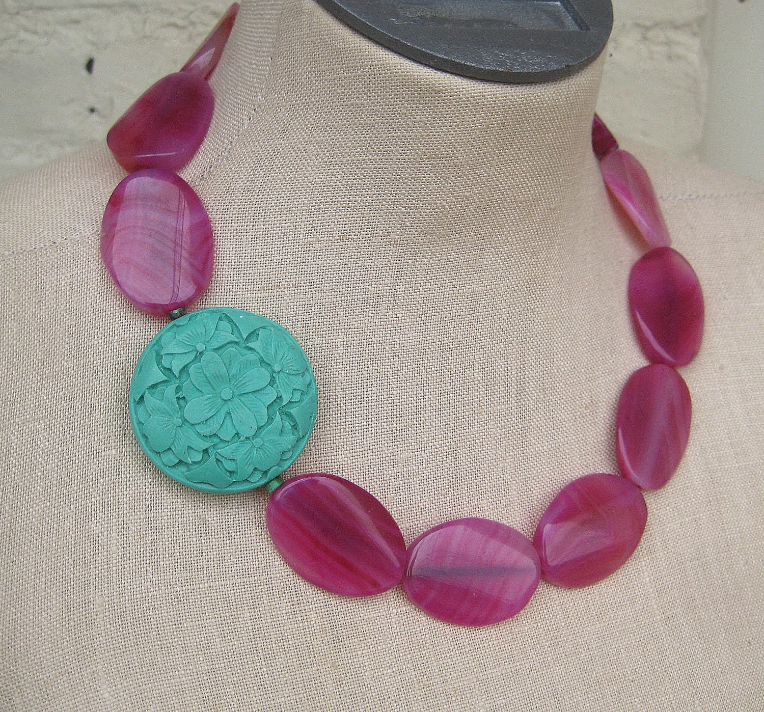 Pink Green Chunky Necklace Statement Festival By Fiorellajewelry 0797