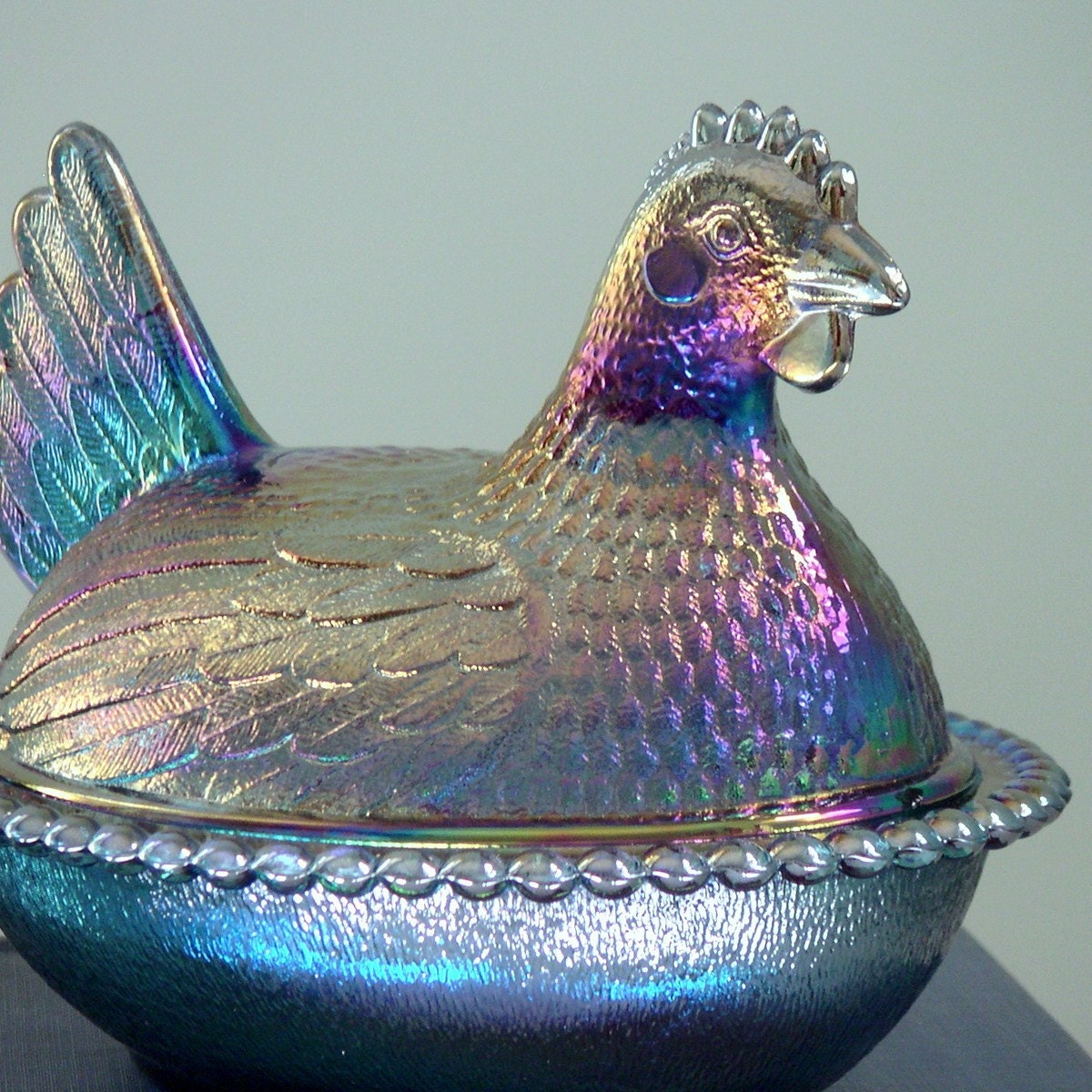 Blue Carnival Glass Hen On Nest Indiana Glass Co