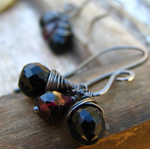 Ragnarok Black Onyx and Garnet earrings
