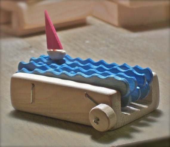 hand crank wooden boat automata
