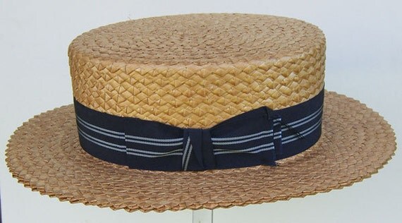 22 3/4 Vintage Mens CHAMP Summer Straw Boater Hat