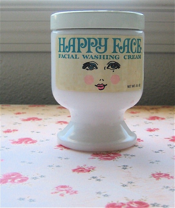 Put On a Happy Face Vintage Facial Washing Cream Opaque Jar
