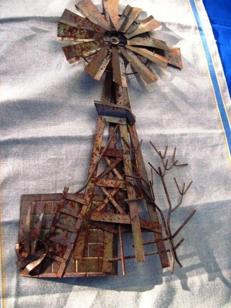 Vintage METAL WINDMILL Wall Decor