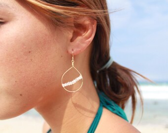 14kt Gold Filled Hoops with Rainbow Moonstone Strand