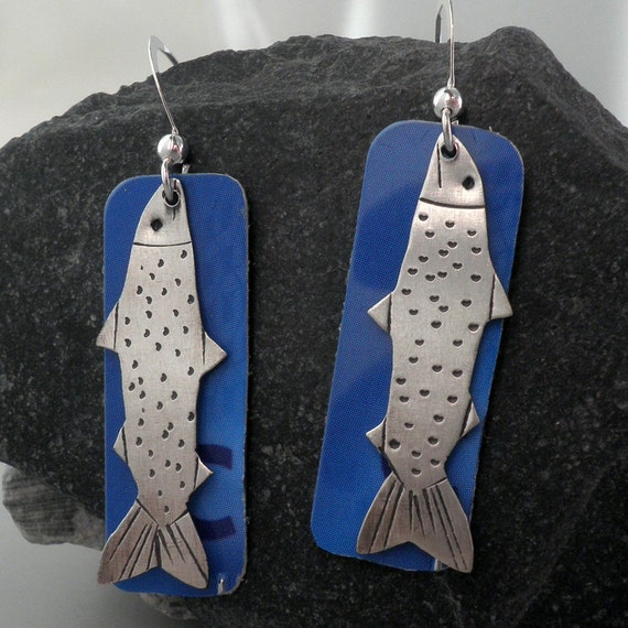 Hooked: Sterling Silver and Recycled Credit Card Earrings