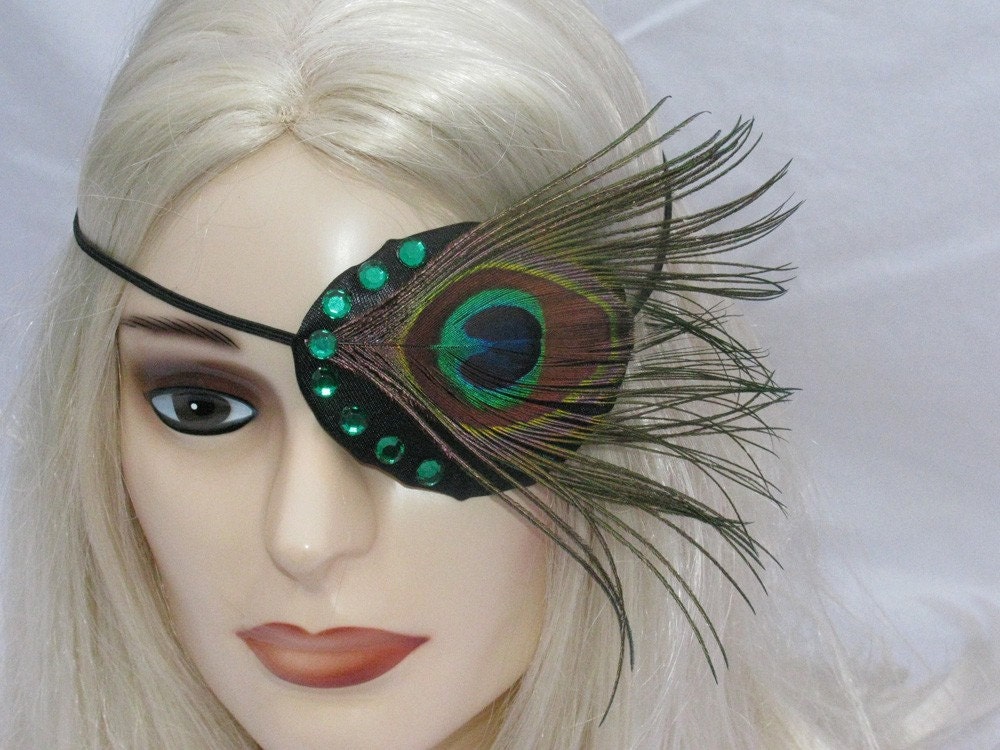 Peacock Feather Rhinestone Eye Patch Burlesque