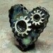 Handmade Ceramic Focal Bead - Black and Green with Gears