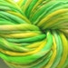 thick and thin bulky handspun yarn Lemon Lime, 44 yards, hand dyed merino wool top, yellow green yarn