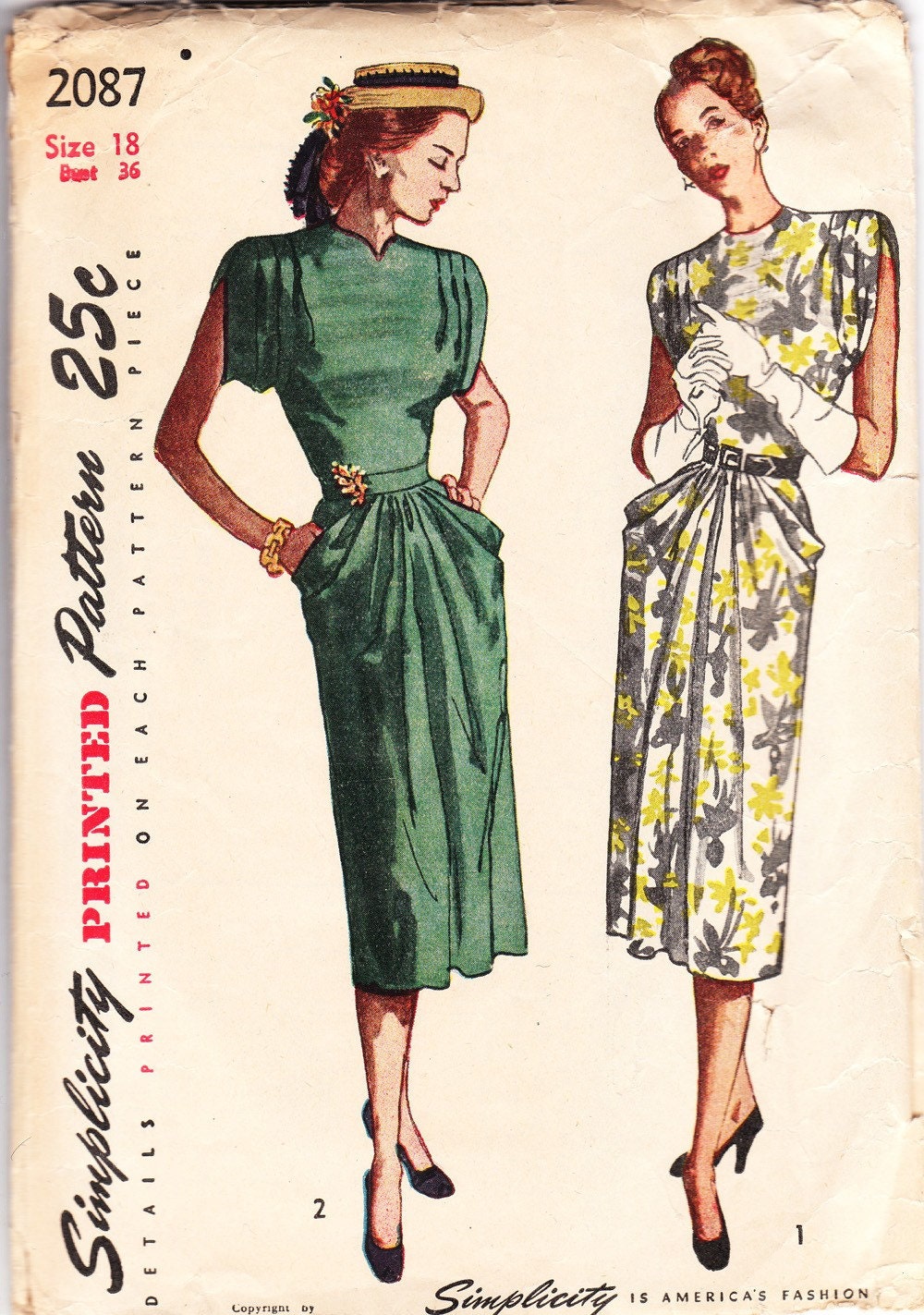 Vintage 1940s dress pattern Simplicity 2087