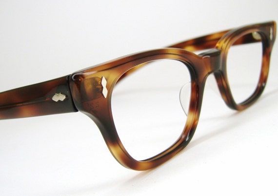 Vintage Mens 50s Tortoise Horn Rim Eyeglasses Frame Nos 