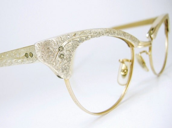 Vintage 50s Filigree Cat Eye Eyeglasses Frame 