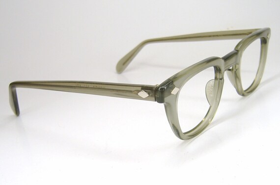 Vintage Mens 50s 60s Horn Rim Eyeglasses Grey Frame Romco Usa 