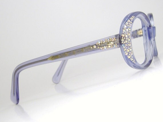 Vintage 60s Lavender Rhinestone Cat Eye Glasses Eyeglasses 0293