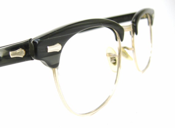 Vintage 1950s Mens Horn Rim Eyeglasses Combination Browline