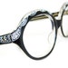 Vintage 1960s Black Oval Cateye Eyeglasses Frame With pink Rhinestones NOS Eyewear