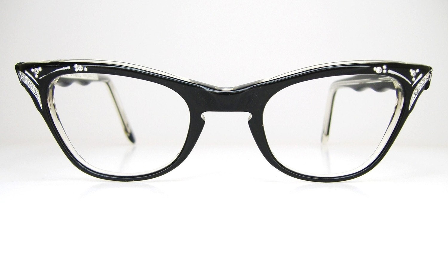 Vintage Womens 50s Black Horn Rim Cateye Eyeglasses Frame NOS