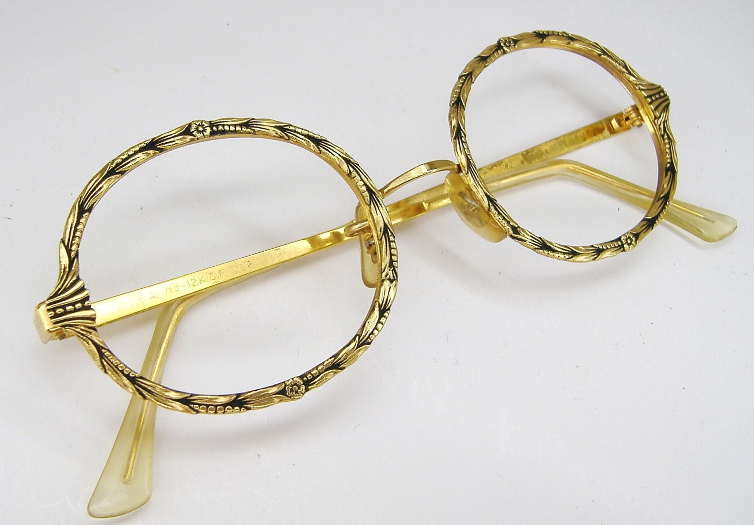 Vintage Round Flower Eyeglasses Frame 12k Gf Never Worn 