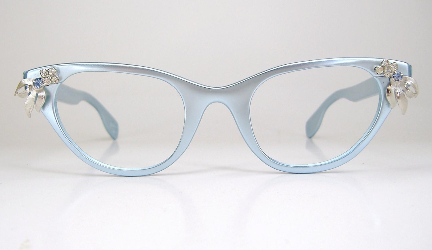 Vintage 50s Tura Cat Eye Eyeglasses Frame NOS Blue and Silver
