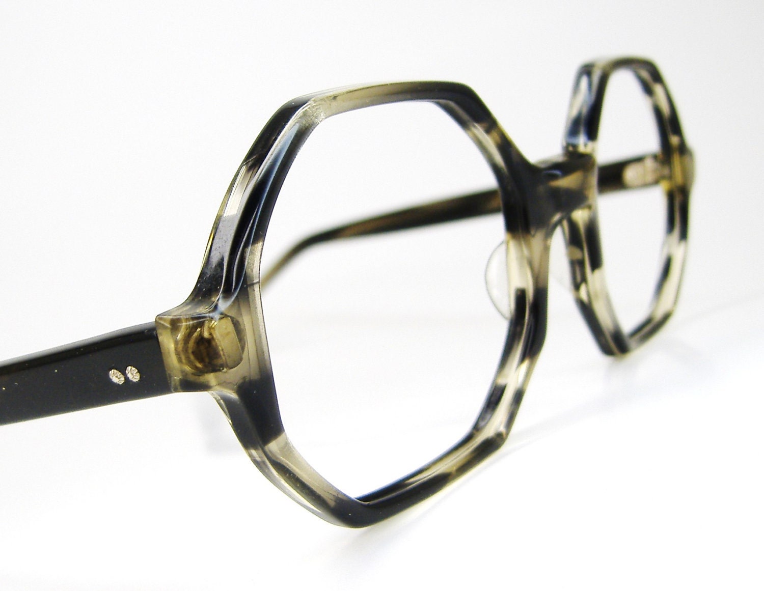 Vintage Hippie Glasses Octagon Black Tortoise Eyeglasses Frame