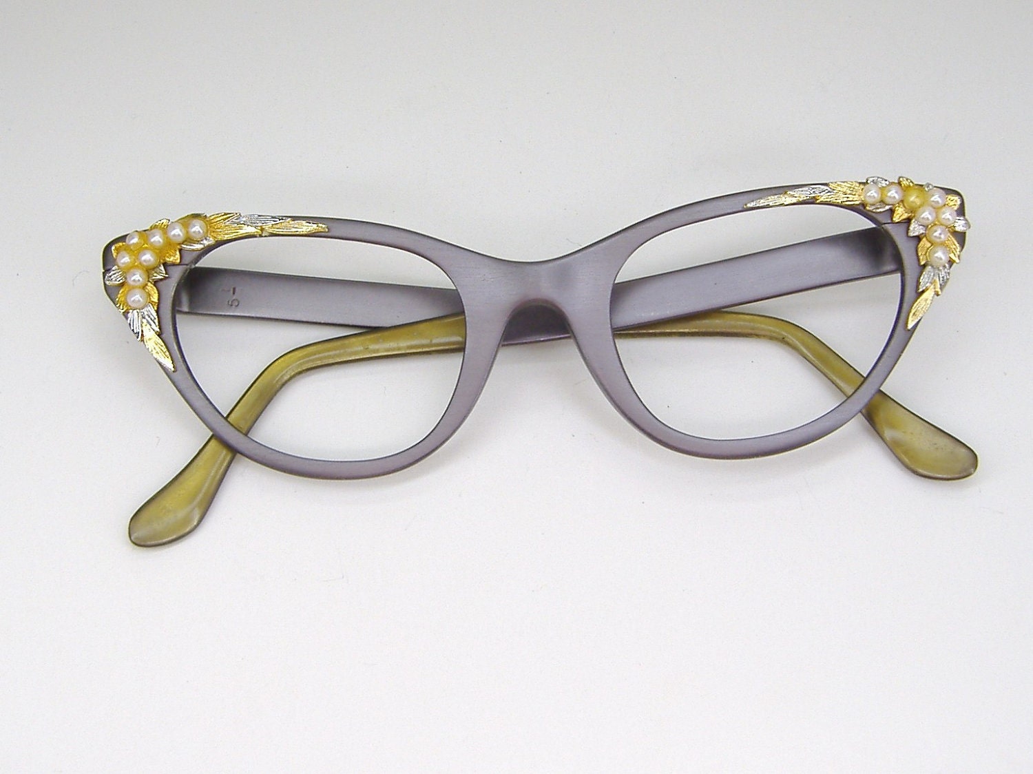 Vintage 60s Tura Cat Eye Eyeglasses Frame Faux Pearls 