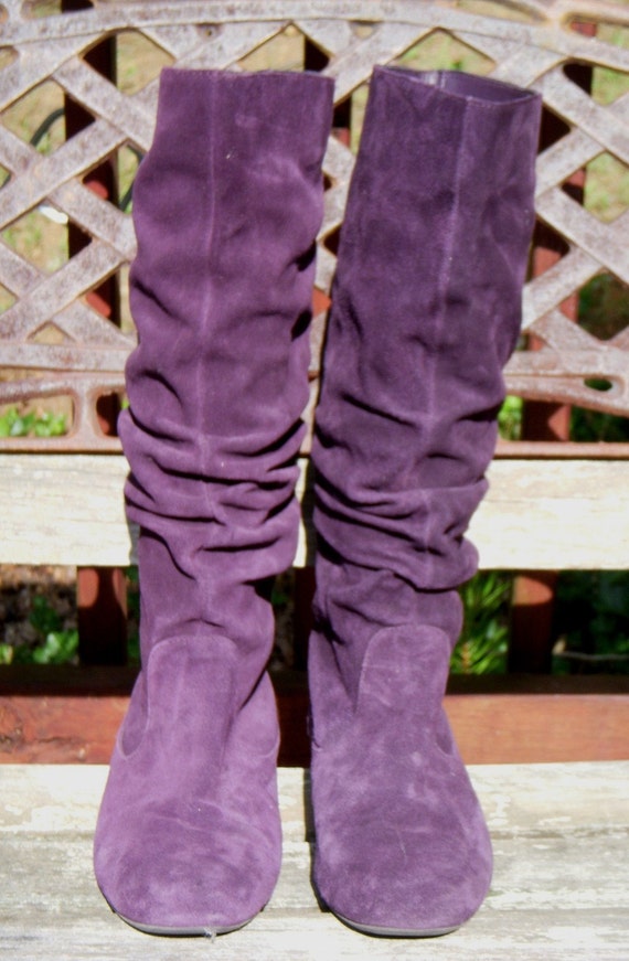 Vintage Stevie Nicks Suede Leather Purple Slouch Boots Size