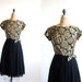 vintage 1950s dress // cocktail chiffon gold roses Large