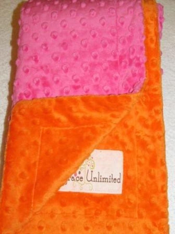 Items similar to Hot pink and bright orange minky dot baby blanket on Etsy