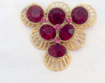 Bright Red Rhinestone Vintage Pin Brooch
