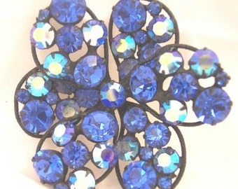 Sapphire Blue Rhinestone Vintage Pin by Regency