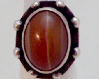 Sterling Silver Red Banded Agate Ring - vintage