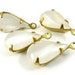 4 - Vintage Pear Shaped Stones in 1 Ring Closed Back Brass Prong Settings - Moonshine White - 13x8mm .
