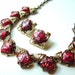 SALE Vintage Set SIgned CORO Confetti Red and Gold Tone Necklace and Clip Earrings ((Free Shipping USA))