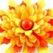 Vintage Flower Brooch Costume Jewelry Bright Yellow Orange Lotus Floral Pin (Free Shipping USA)
