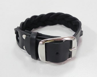 Braided Black Leather Cuff Leather Bracelet