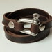 Leather Bracelet Leather Cuff Wrap Bracelet Brown Color with Stainless U Clasp