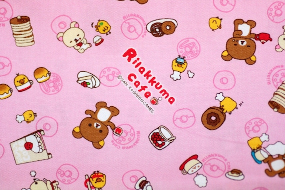 half yard Kawaii  Rilakkuma Cafe  print pink background 