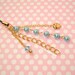 Hime Gyaru Cell Phone Charm Lolita Gold Heart Blue Pearls Chain Zipper Pull