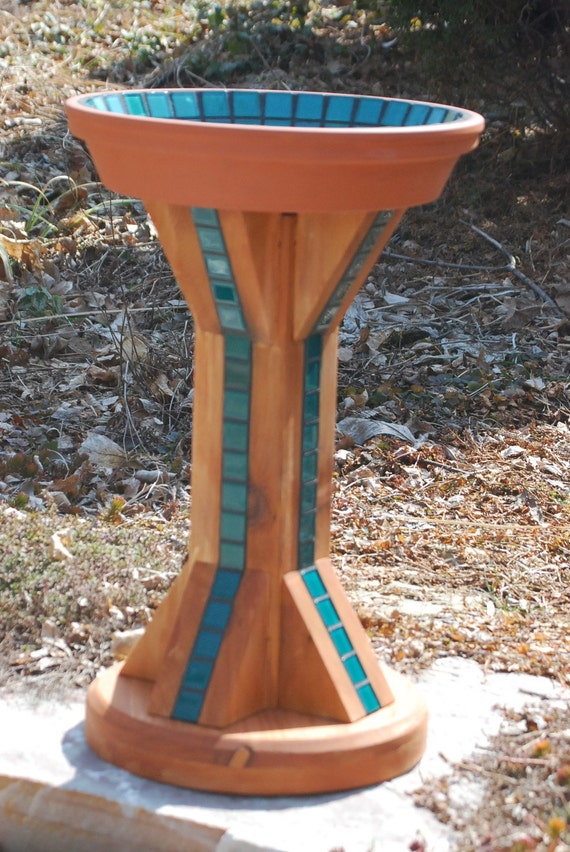 Koi Pond Bird Bath Stained Glass Mosaic Art