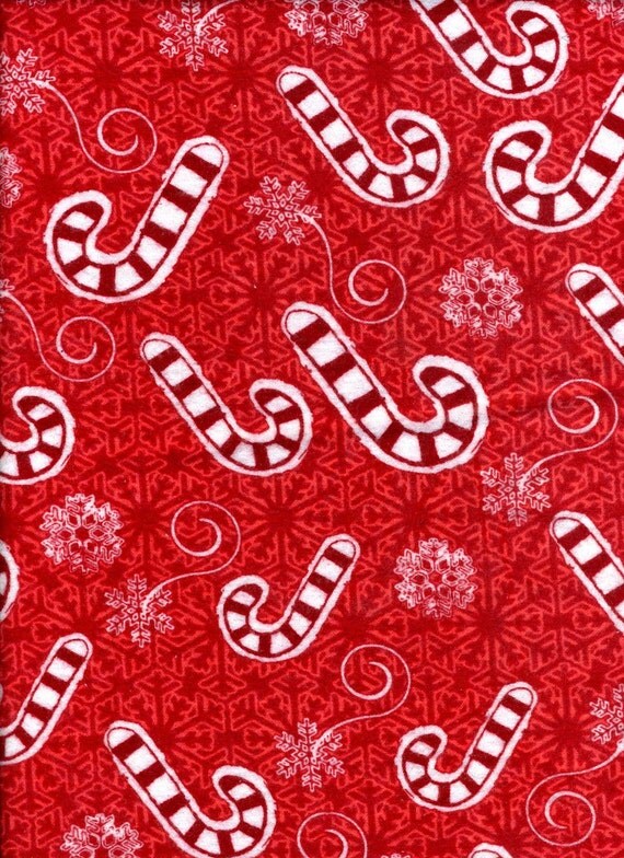 Flannel Red Peppermint Candy Cane Fabric Destash