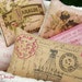 Vintage French Chandelier Postcard PILLOW with Pink Accents and Tan Linen Envelope Closure Back