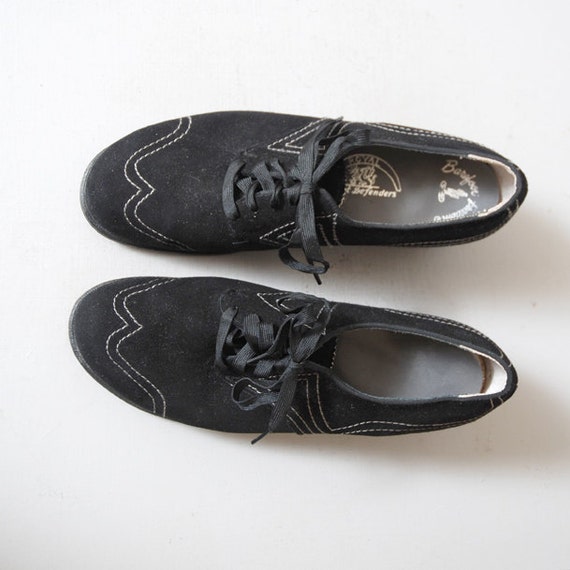 1950s Oxfords Black Leather Oxford Heels Size 7