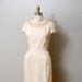 1950s Wiggle Dress - Looped Beige Wiggle Dress with Collar