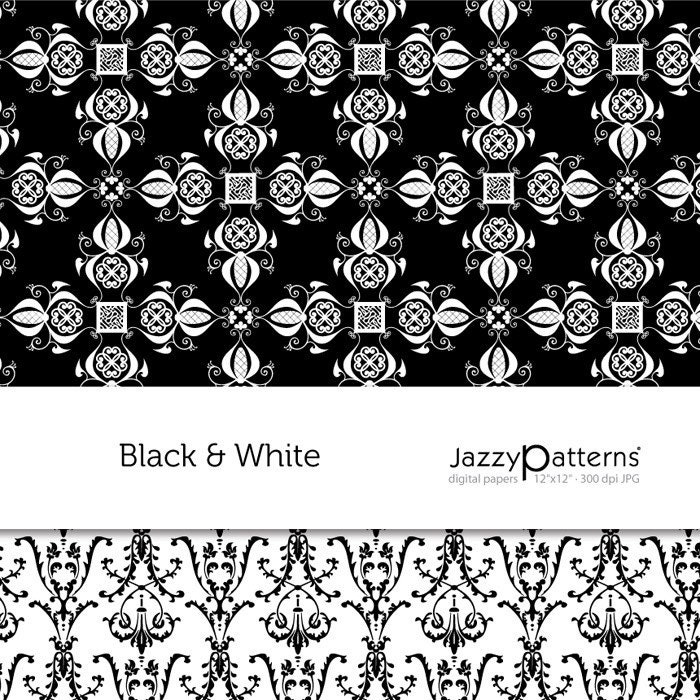 Black & White damask digital paper pack DP036 instant download