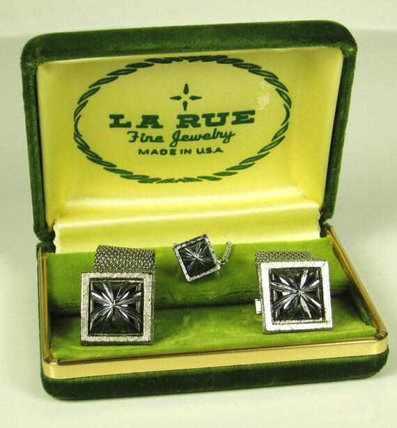 Vintage La Rue Fine Jewelry Silver Mesh Metal Cuff Links