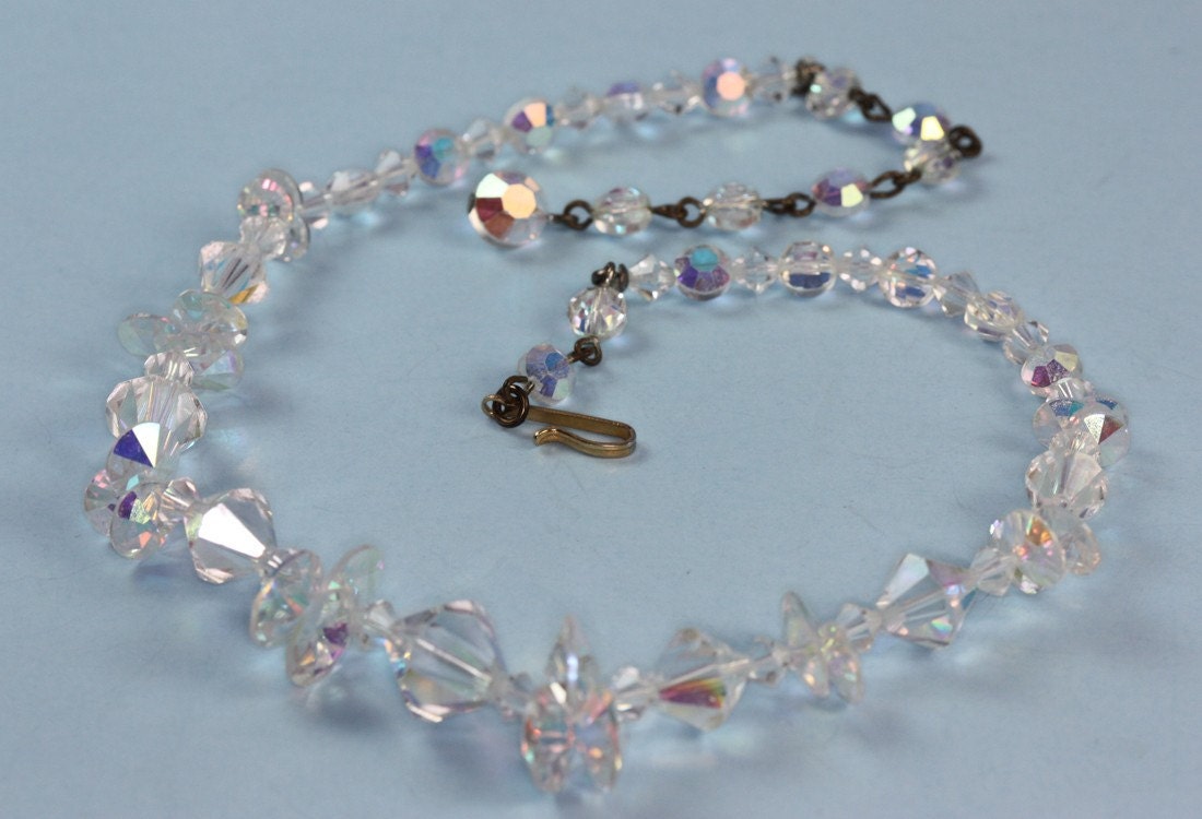 Vintage Crystal Necklace Aurora Borealis Beads By Pastsplendors 