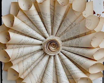 Book Page Wreath French Farmhouse Paper Rose New Size 12-13"