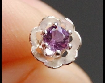 Flower Nose Stud set with Purple Amethyst / High Profile Nose Stud / Large Nose Jewelry / Unique Nose Ring / Blossom Stud / - CUSTOMIZE