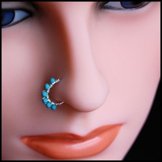 Turquoise And Sterling Catchless Seamless Nose Ring